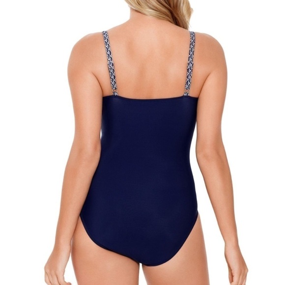Swim Solutions Navy Naut High Neck Mesh Insert One Piece Swimsuit - Picture 2 of 7